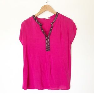 Dleione Pink Top with Aztec Collar Detail - M